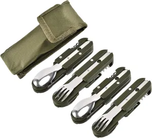 Detachable camping tableware set,Portable 5-in-1 stainless steel travel tableware,Multifunctional folding tableware,Outdoor tableware Travel tableware (4packs)
