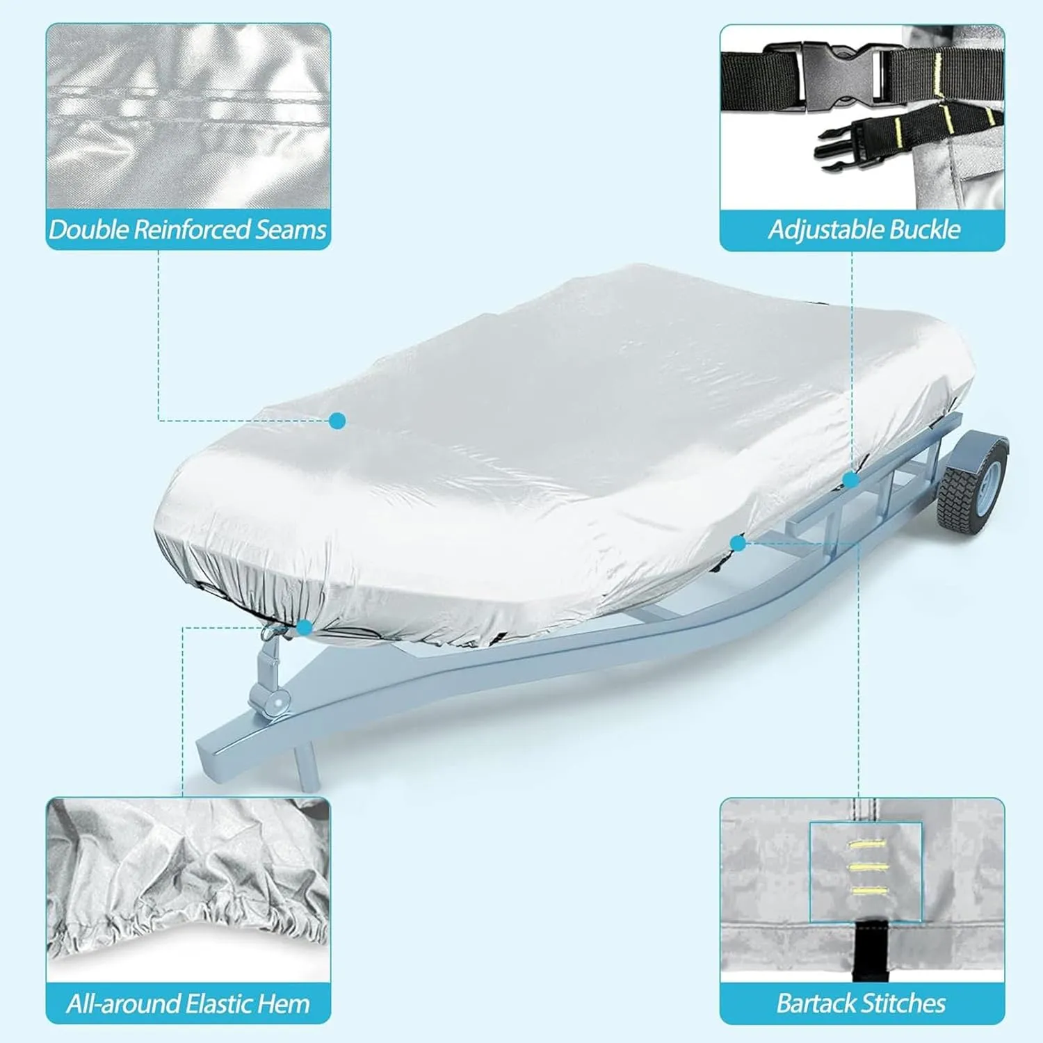 Dinghy Boat Cover 7 Sizes Boat Tarp UV Resistant Waterproof Boat Cover for Inflatable Boat and Dinghy,470 * 210 * 46cm
