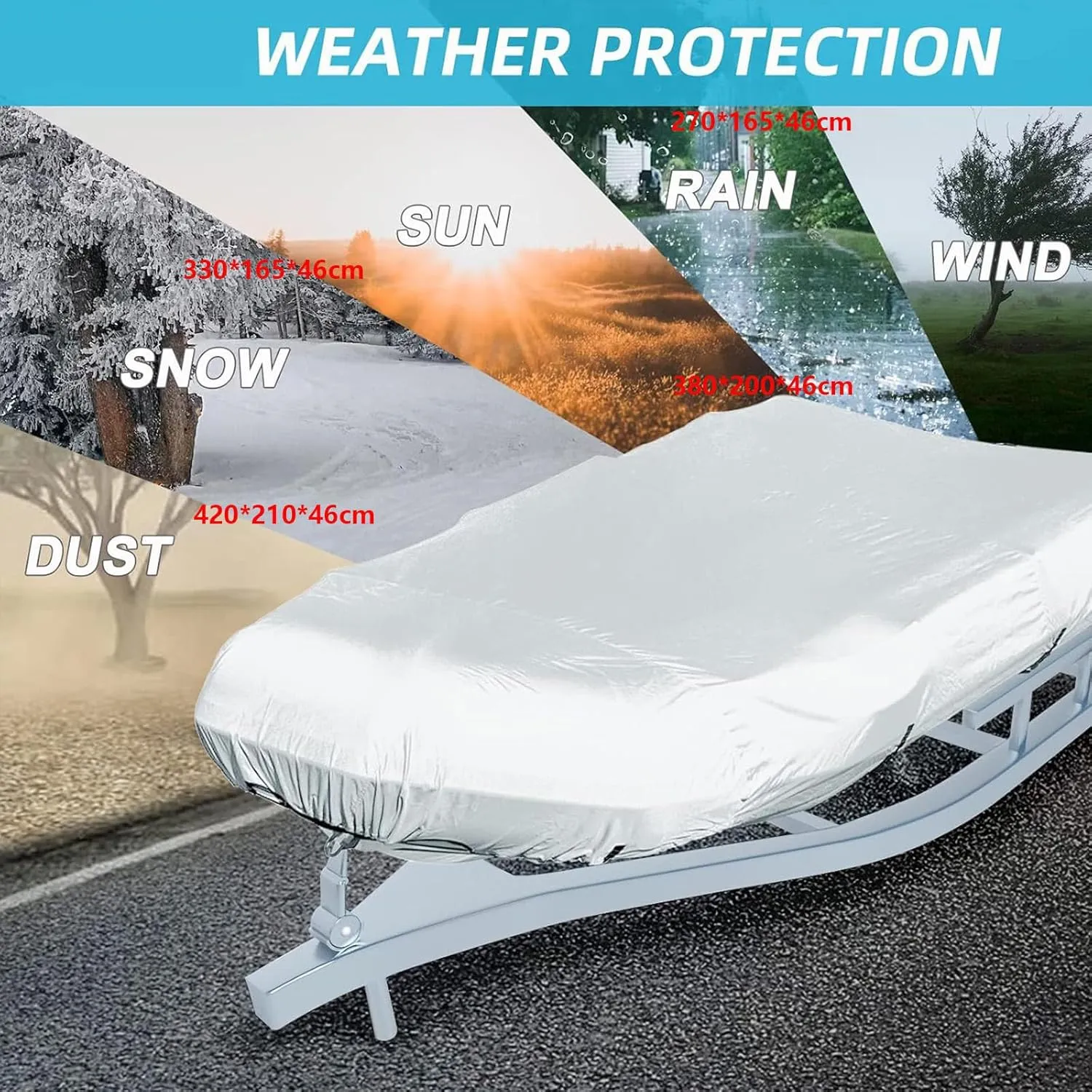 Dinghy Boat Cover 7 Sizes Boats Covers UV Resistant Boat Tarp for Inflatable Boat and Dinghy,270 * 165 * 46cm