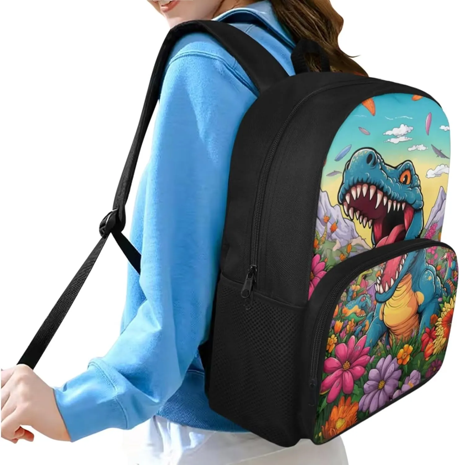 Dinosaur Backpack for Boys Kids Backpack with Lunch Box and Soft Pencil Pouch 3 Pcs Set 15" Large Capacity Bookbag with Front Pocket for School Lightweight School Bag for Kindergarten Boy