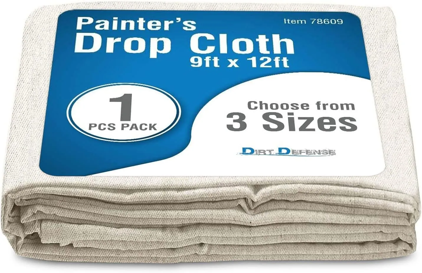 DIRT DEFENSE Canvas Drop Cloth Cotton Tarp Large Canvas Tarp for Art Supplies, Drop Cloth for Painting Supplies/Paint Canvas Fabric and Furniture Cover from Paint (9ftx12ft Pack of 1)