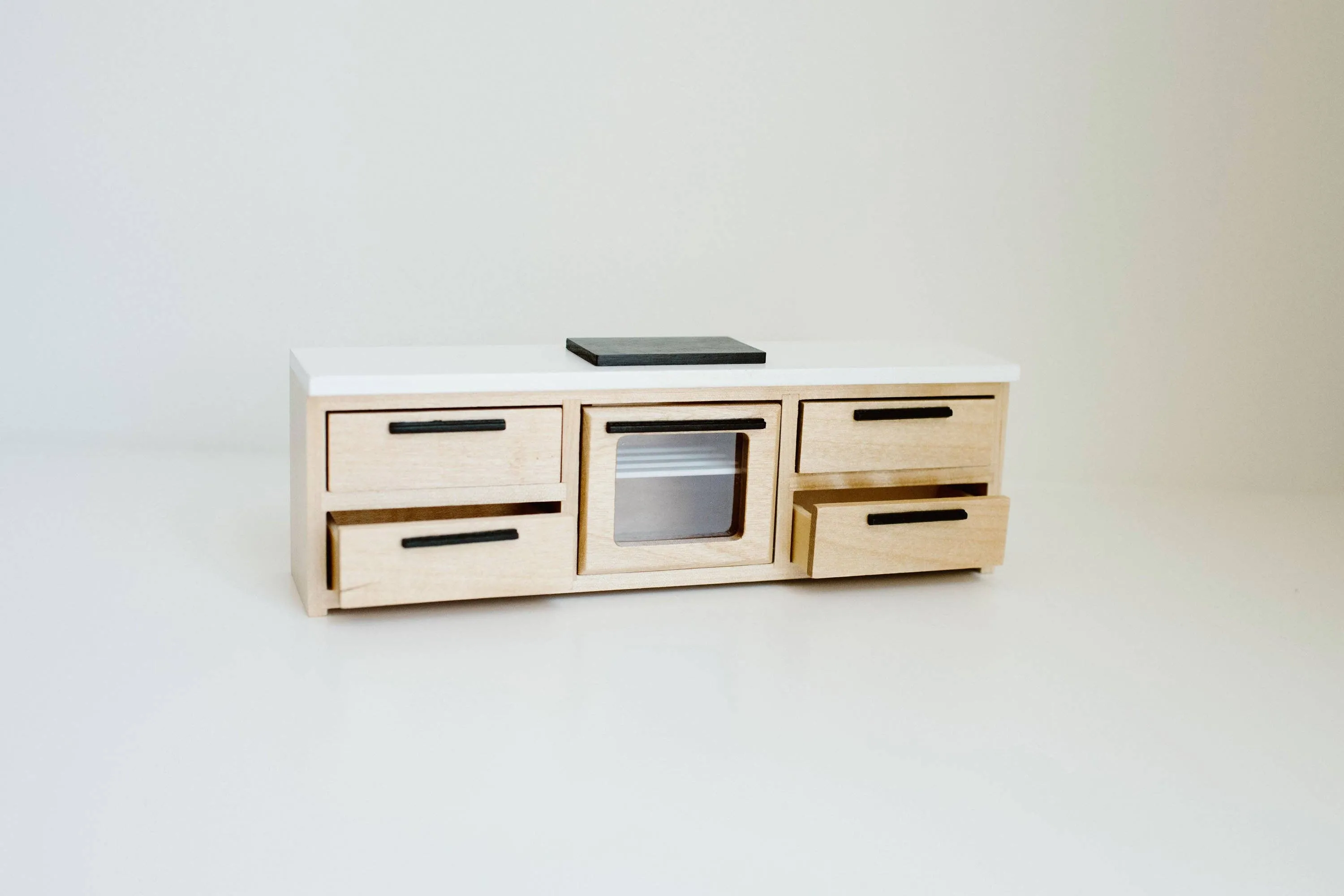 Dollhouse Straight Kitchen Base Cabinets Cooktop Oven | Wood