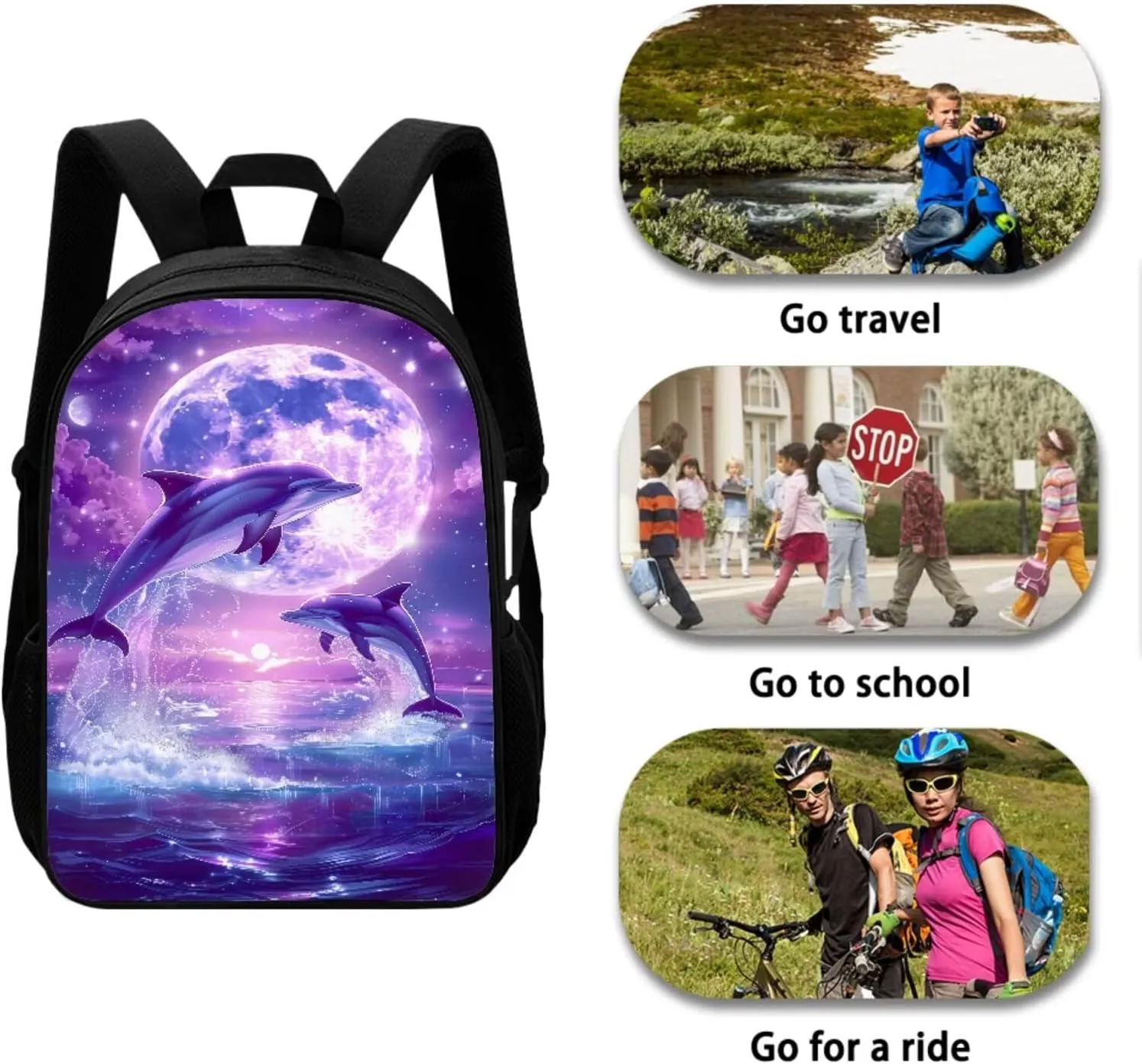 Dolphin Backpack for Girls Kids Backpack with Lunch Box and Aesthetic Pencil Case 3PCS Bookbag Set for School Teens 17 inch Large Capacity School Bag with Side Pocket Casual Daypack Backpacks
