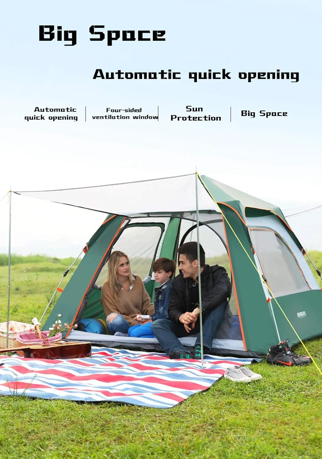 Dome Tent, Pop Up Tents for 5-8 Person Automatic Opening Double Layer Tent, Camping Tents with Porch for Hiking Camping Outdoor,Blue (Green) (Blue)