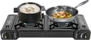 Double Burner Butane Stove, 2 Burners Portable Camping Stove, Double Auto Ignition Camping Burner, Portable Camping Stove for Outdoor Cooking, RV, Apartments