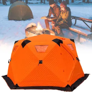 Double Door Ice Fishing Shelter 5-8 People,Quick to Build Winter Outdoor Cold Protection Tent Breathable,with Φ11 Mm Solid Fiberglass Rod,Orange