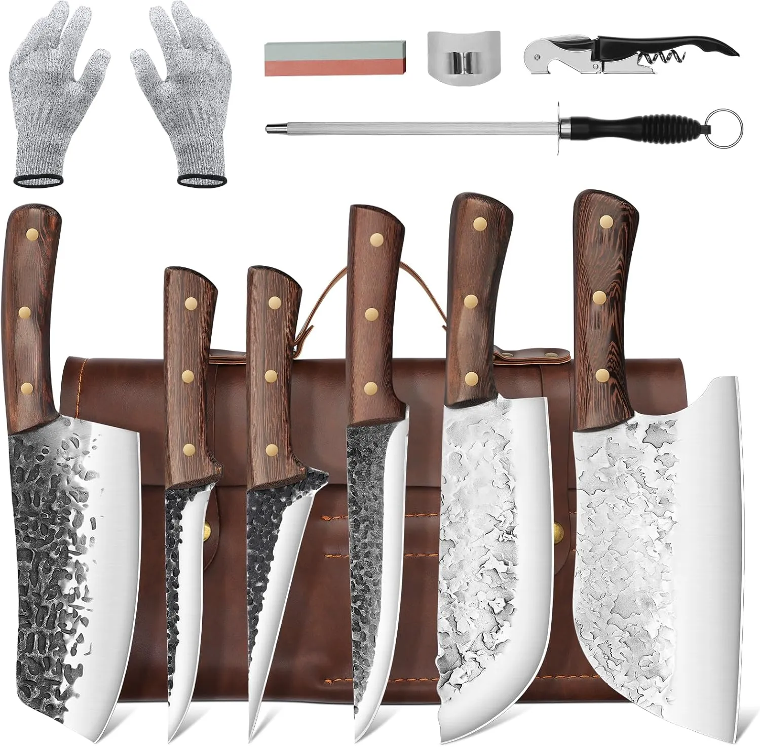 DRAGON RIOT Chef Butcher Knife Set for Meat Cutting with Roll Bag, 12 PCS Japanese Forged Chef Knives Set for Men and Women Gift for Men