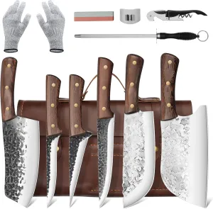 DRAGON RIOT Chef Butcher Knife Set for Meat Cutting with Roll Bag, 12 PCS Japanese Forged Chef Knives Set for Men and Women Gift for Men