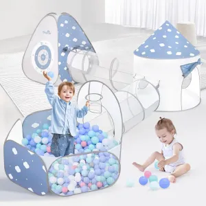 Dreamon 5 in 1 Kids Play Tent with Tunnel, Pop Up Play Tent with Ball Pits for Toddlers, Foldable Kids Tunnel with Carry Bag and Basketball Hoop, Toddler Tents Indoor & Outdoor