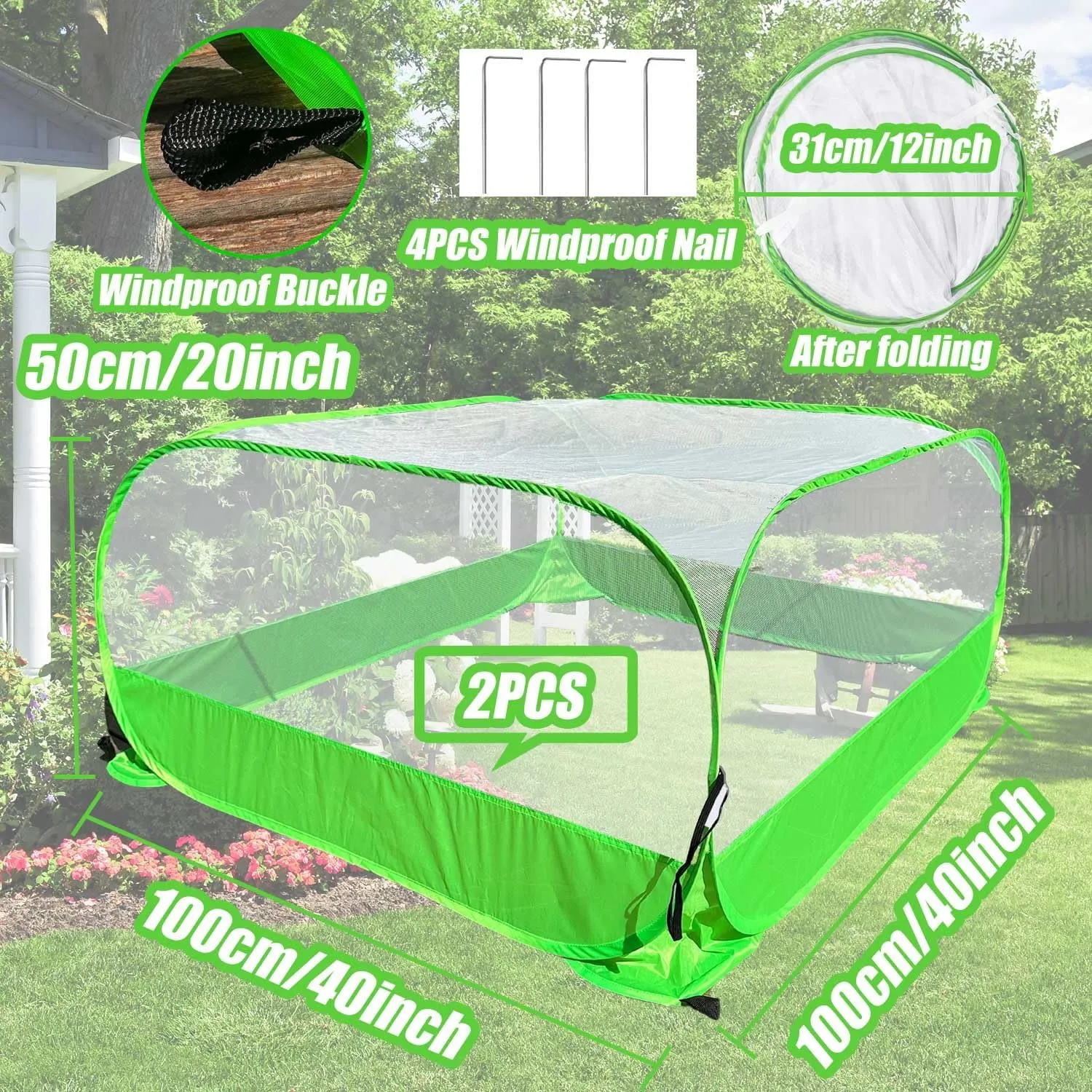 DredQcco Pop Up Garden Mesh Plant Cover 2Pcs Outdoor Plant Protector Mesh Plant Enclosure Raised Bed Garden Bird and Pest Protection Guard for Fruits Vegetables Seedlings and Herbs