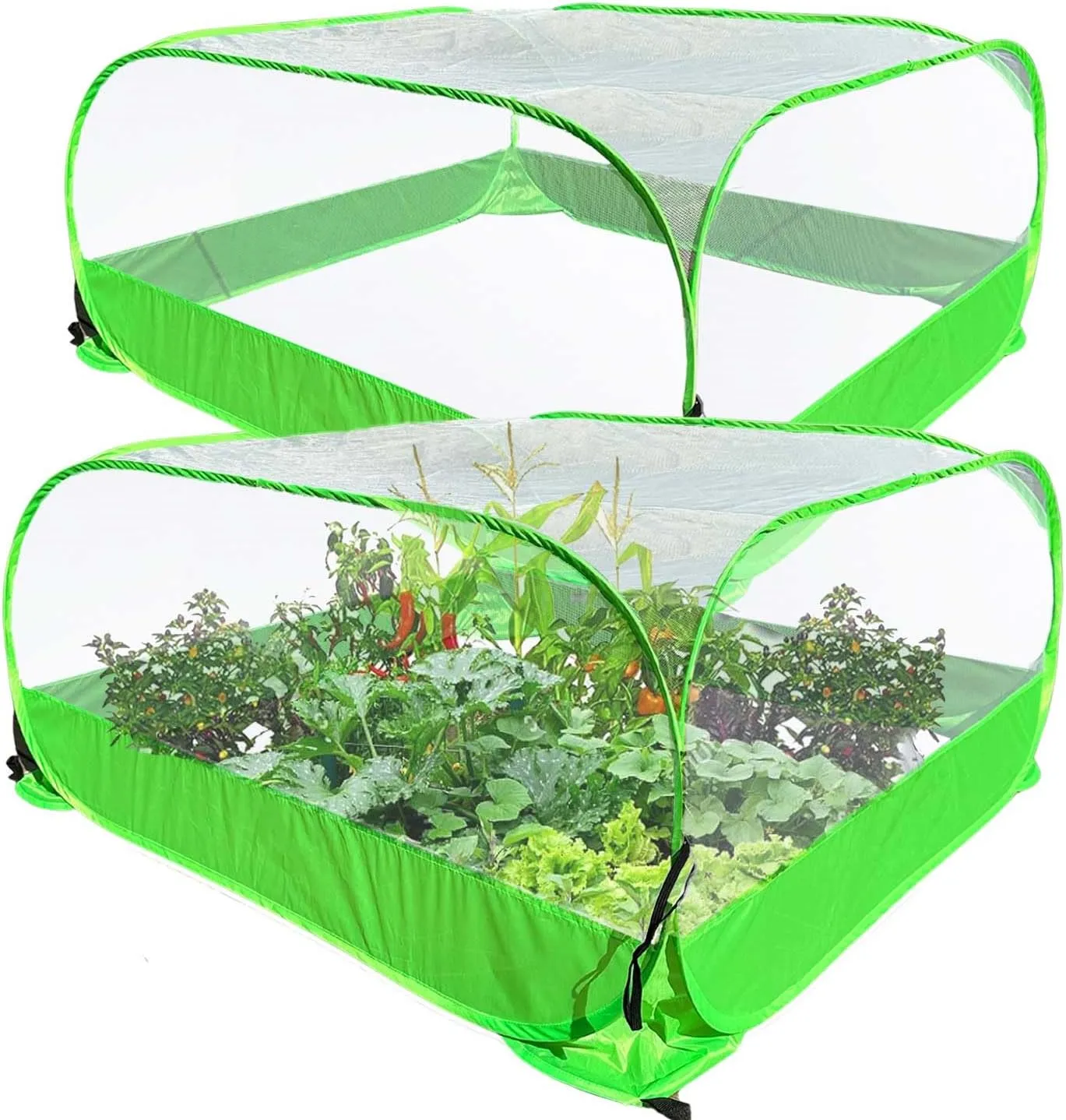 DredQcco Pop Up Garden Mesh Plant Cover 2Pcs Outdoor Plant Protector Mesh Plant Enclosure Raised Bed Garden Bird and Pest Protection Guard for Fruits Vegetables Seedlings and Herbs