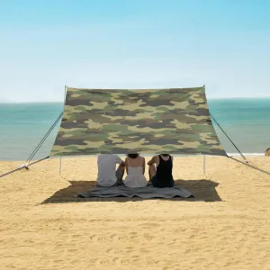 Duck Camouflage Pattern Beach Canopy Tent Anti-UV & Wind Resistant, Camping Sun Shelter Easy Setup Portable,Outdoor Shade Tents with Sandbags,Sand Shovels,Ground Pegs & Stability Poles