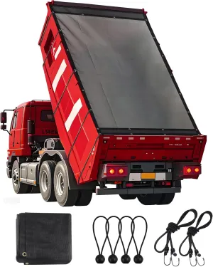 Dump Truck Mesh Tarp 6.6'x15' Vinyl Coated Dump Trailer Tarp 18oz Dump Truck Tarp Truck Bed Tarp Two Pockets with 3'' and 5'' Widths and Grommets Double-Stitched Edges for Truck Transport