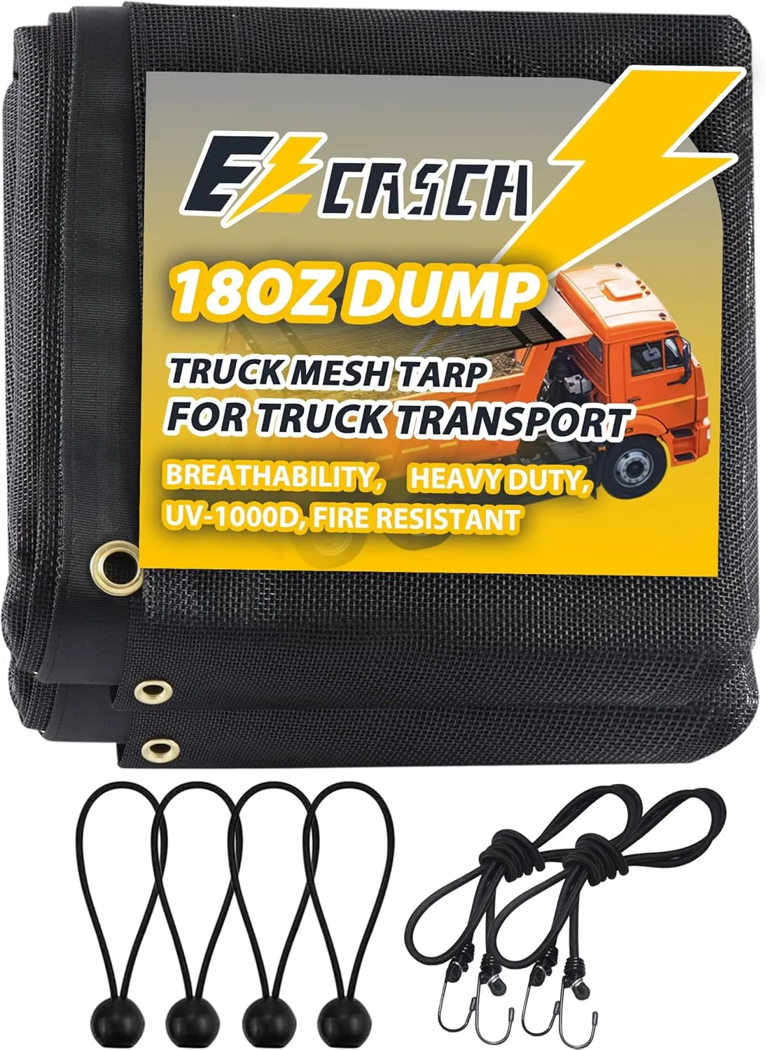Dump Truck Mesh Tarp 6.6'x15' Vinyl Coated Dump Trailer Tarp 18oz Dump Truck Tarp Truck Bed Tarp Two Pockets with 3'' and 5'' Widths and Grommets Double-Stitched Edges for Truck Transport