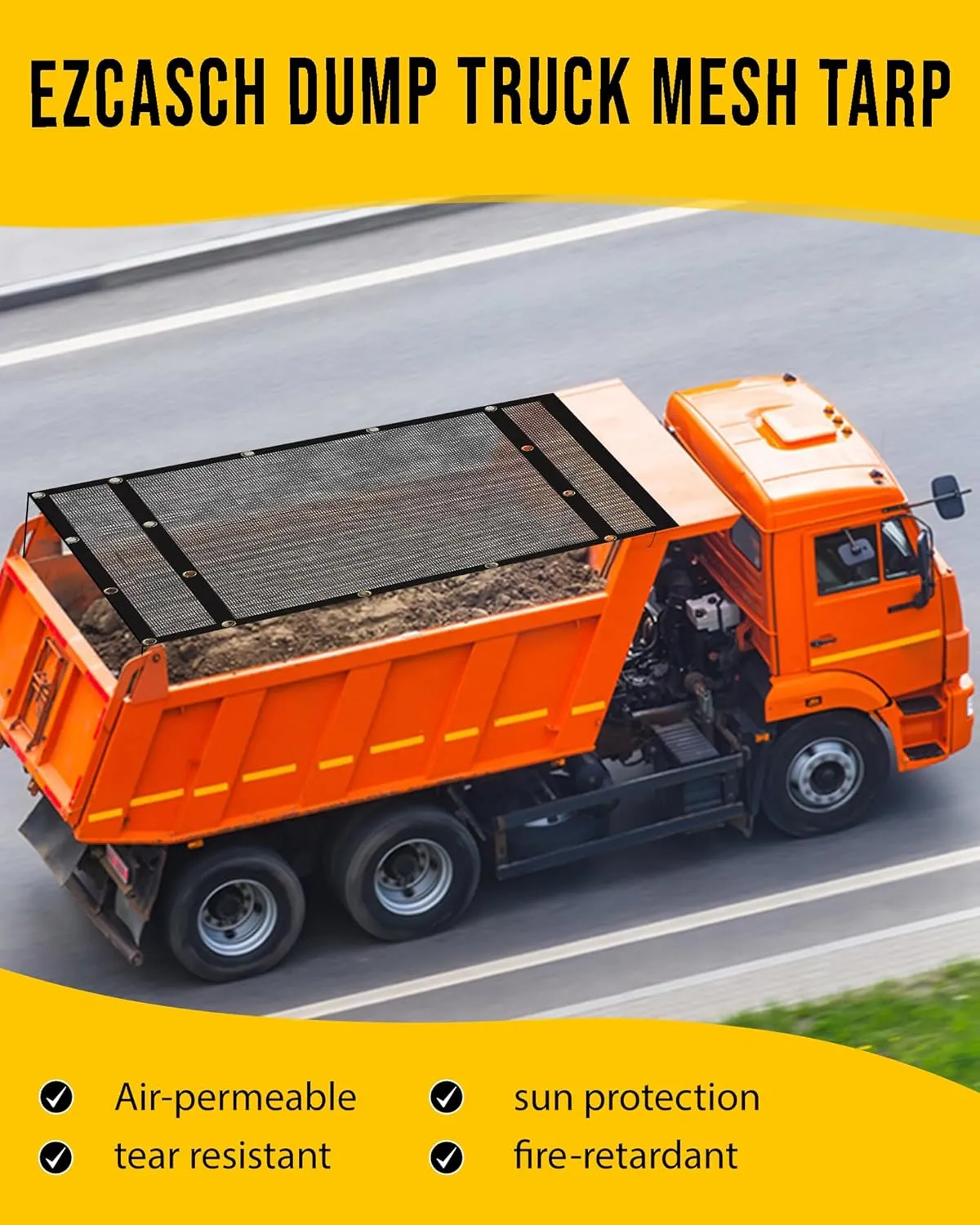 Dump Truck Mesh Tarp 6.6'x15' Vinyl Coated Dump Trailer Tarp 18oz Dump Truck Tarp Truck Bed Tarp Two Pockets with 3'' and 5'' Widths and Grommets Double-Stitched Edges for Truck Transport