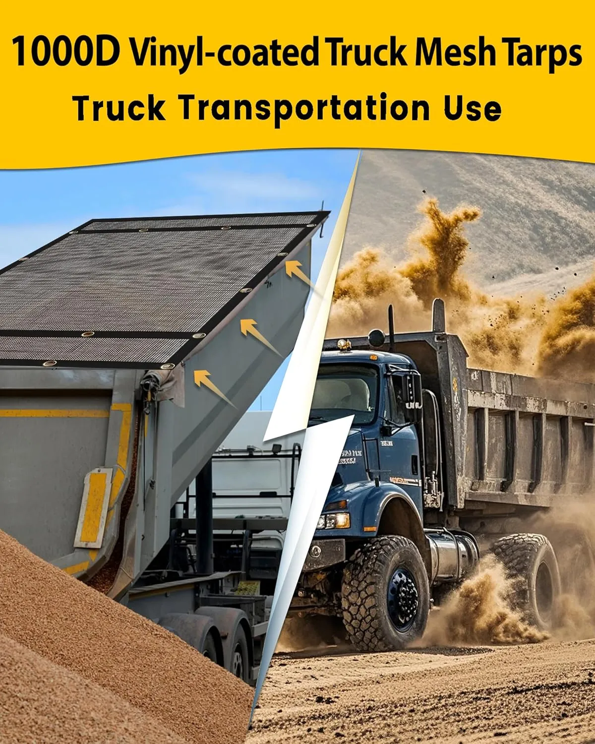 Dump Truck Mesh Tarp 6.6'x15' Vinyl Coated Dump Trailer Tarp 18oz Dump Truck Tarp Truck Bed Tarp Two Pockets with 3'' and 5'' Widths and Grommets Double-Stitched Edges for Truck Transport