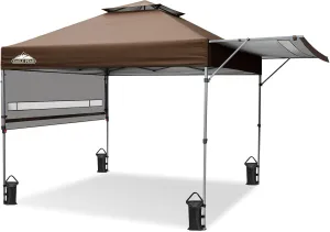 EAGLE PEAK 17x10 Pop up Gazebo Canopy Tent Outdoor Instant Canopy Shelter with Adjustable Dual Half Awnings (Brown)