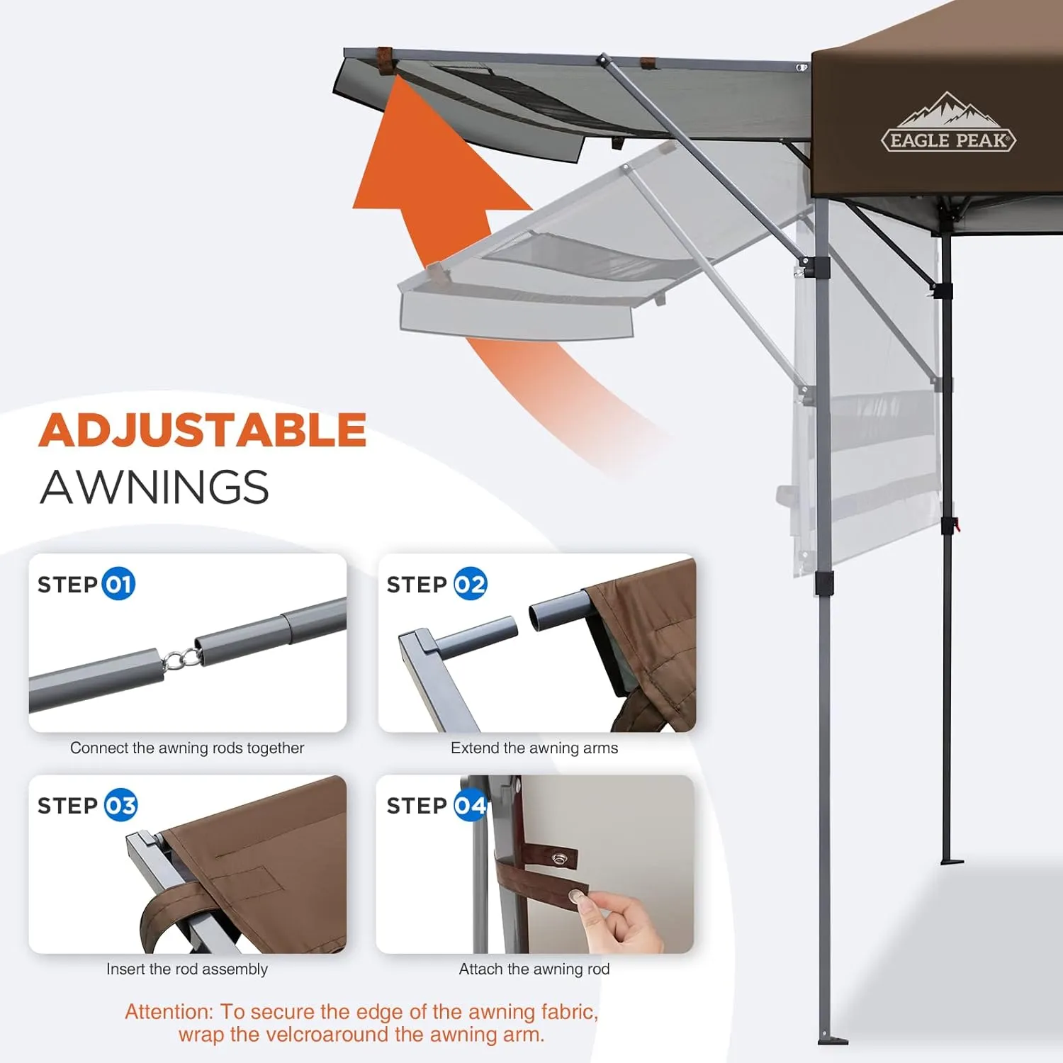 EAGLE PEAK 17x10 Pop up Gazebo Canopy Tent Outdoor Instant Canopy Shelter with Adjustable Dual Half Awnings (Brown)