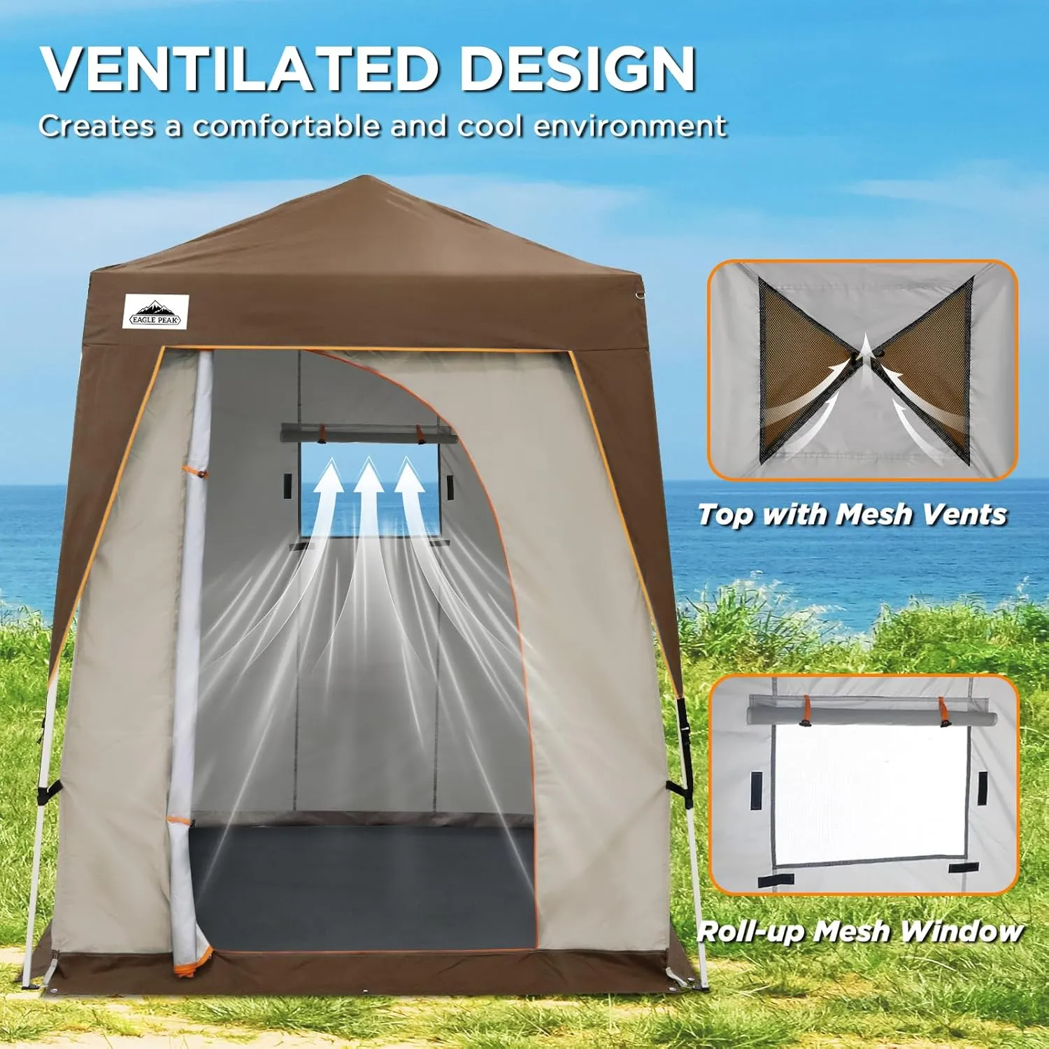 EAGLE PEAK 6x6 Pop Up Privacy Tent with Ground Mat, Portable Changing Room & Outdoor Shower Tent, Portable Canopy for Camping, Hiking, Pool Parties, Photoshoots or Toilet Shelters (Gray/Brown)