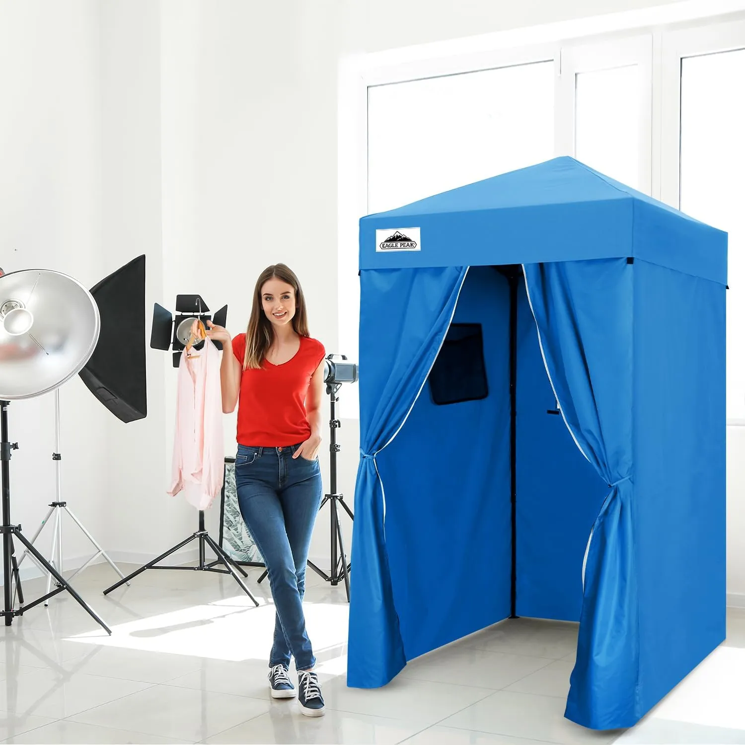 EAGLE PEAK Flex Ultra Compact 4x4 Pop-up Canopy, Sun Shelter, Changing Room, Portable Privacy Canopy Cabana for Pool, Fashion Photoshoots, or Camping, Light Blue