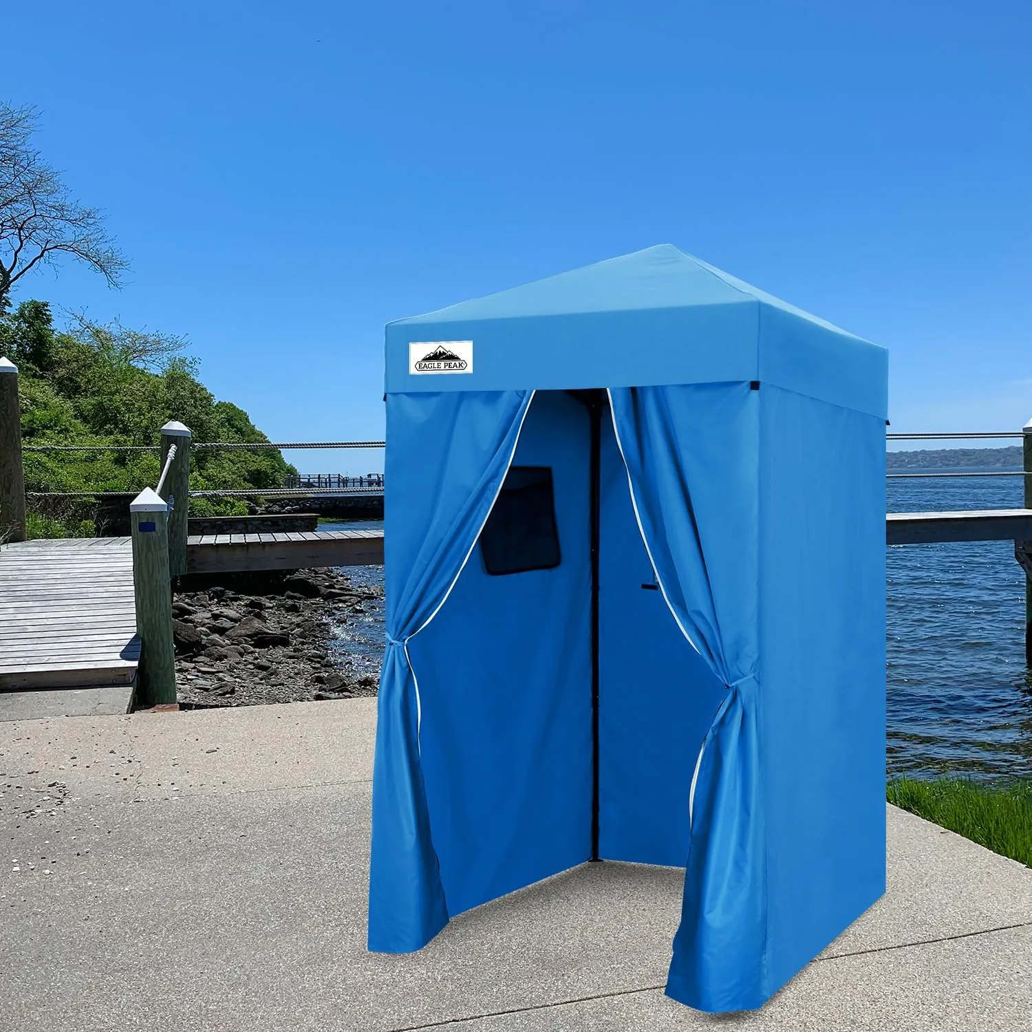EAGLE PEAK Flex Ultra Compact 4x4 Pop-up Canopy, Sun Shelter, Changing Room, Portable Privacy Canopy Cabana for Pool, Fashion Photoshoots, or Camping, Light Blue