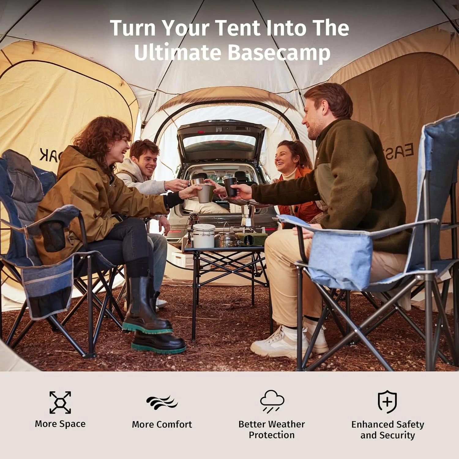 East Oak SUV Tailgate Tent Extension | Camping Shade for SUV, Truck & Hatchback | Windproof & Waterproof Canopy for Outdoor Adventures | Designed for 12x12 FT East Oak Camping Tent