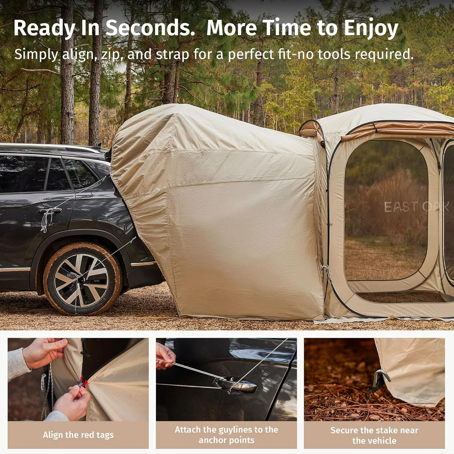 East Oak SUV Tailgate Tent Extension | Camping Shade for SUV, Truck & Hatchback | Windproof & Waterproof Canopy for Outdoor Adventures | Designed for 12x12 FT East Oak Camping Tent