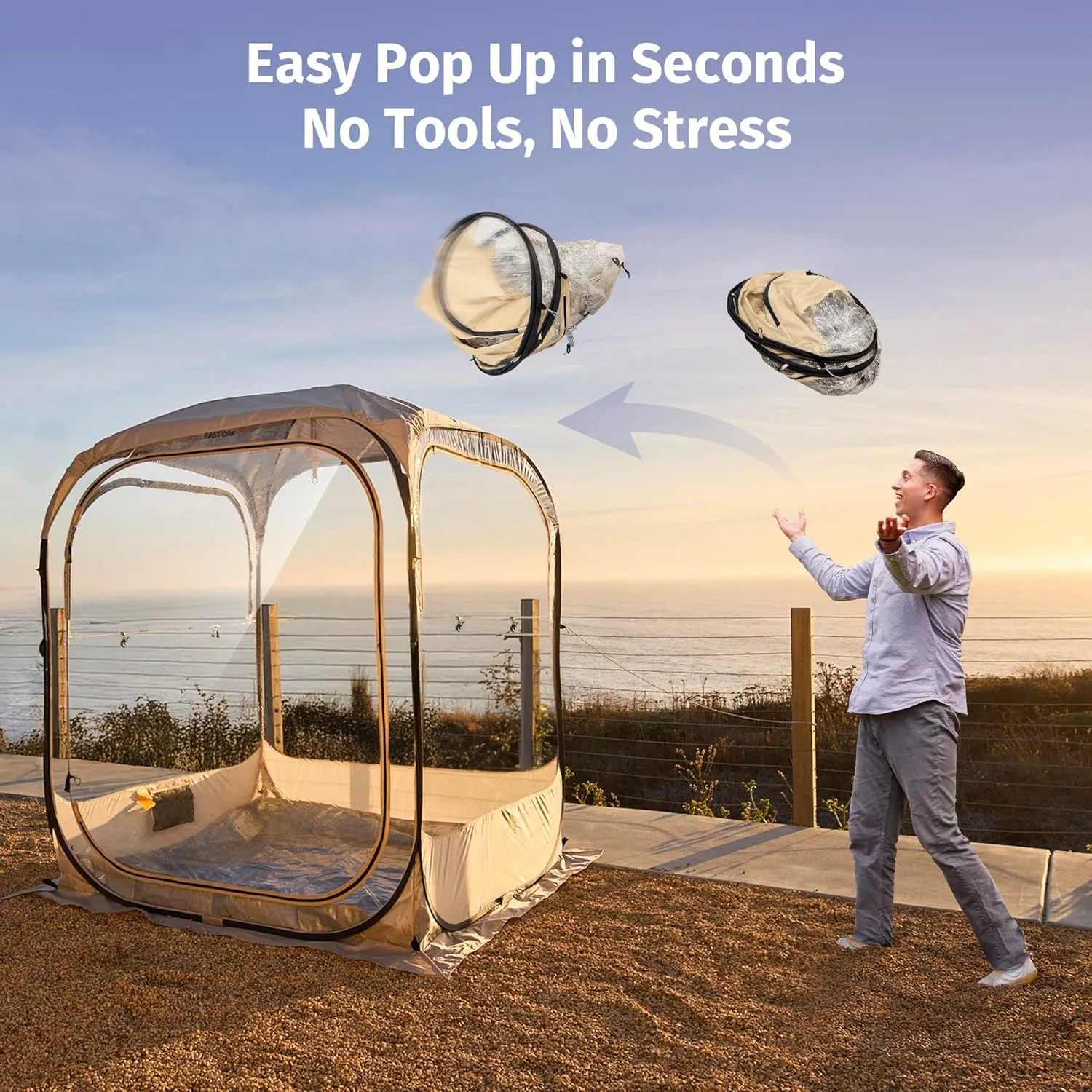 EAST OAK Weather Sports Tent for Fishing & Outdoors | Pop Up Bubble Tent Instant Sun & Rain Shelter | No Condensation, Spacious Interior, Ultra Visibility | All Weather Protection | 72L*72W*86.6H
