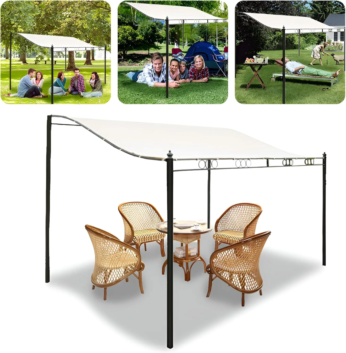 [Ellniges]【Multi-Size Canopy Cover】 300D Oxford Fabric Waterproof Tarp, UV Tent Roof Replacement for Outdoor Shade, Easy Setup with Buckles (Beige, Saudi Family Use)