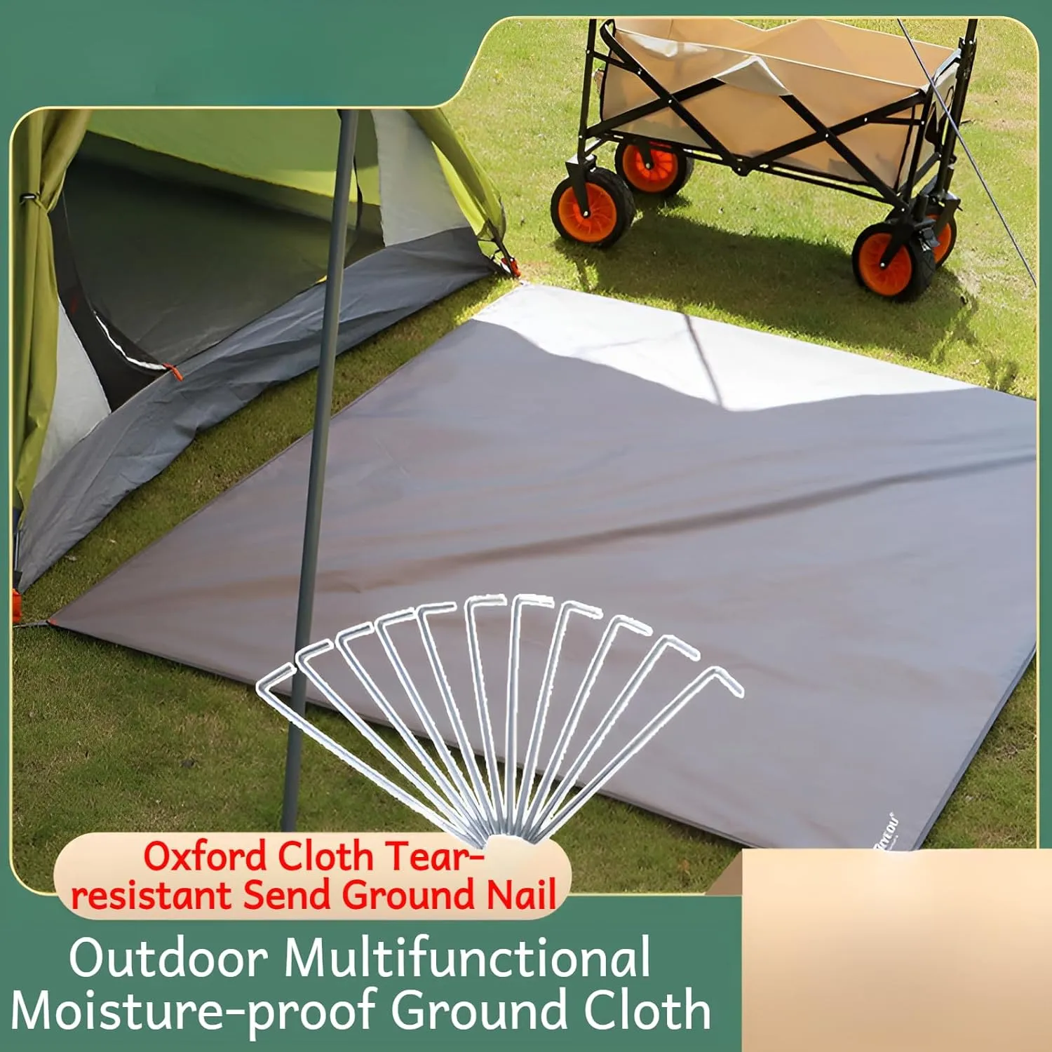 [Ellniges]【Waterproof Camping Ground Sheet】210D Oxford Hexagon Tarp with PU2000 Coating, Heavy-Duty Tear-【Multipurpose Outdoor Mat】for Tent Footprint, Picnic, Family Camping Gear (210x240cm w/Stakes)