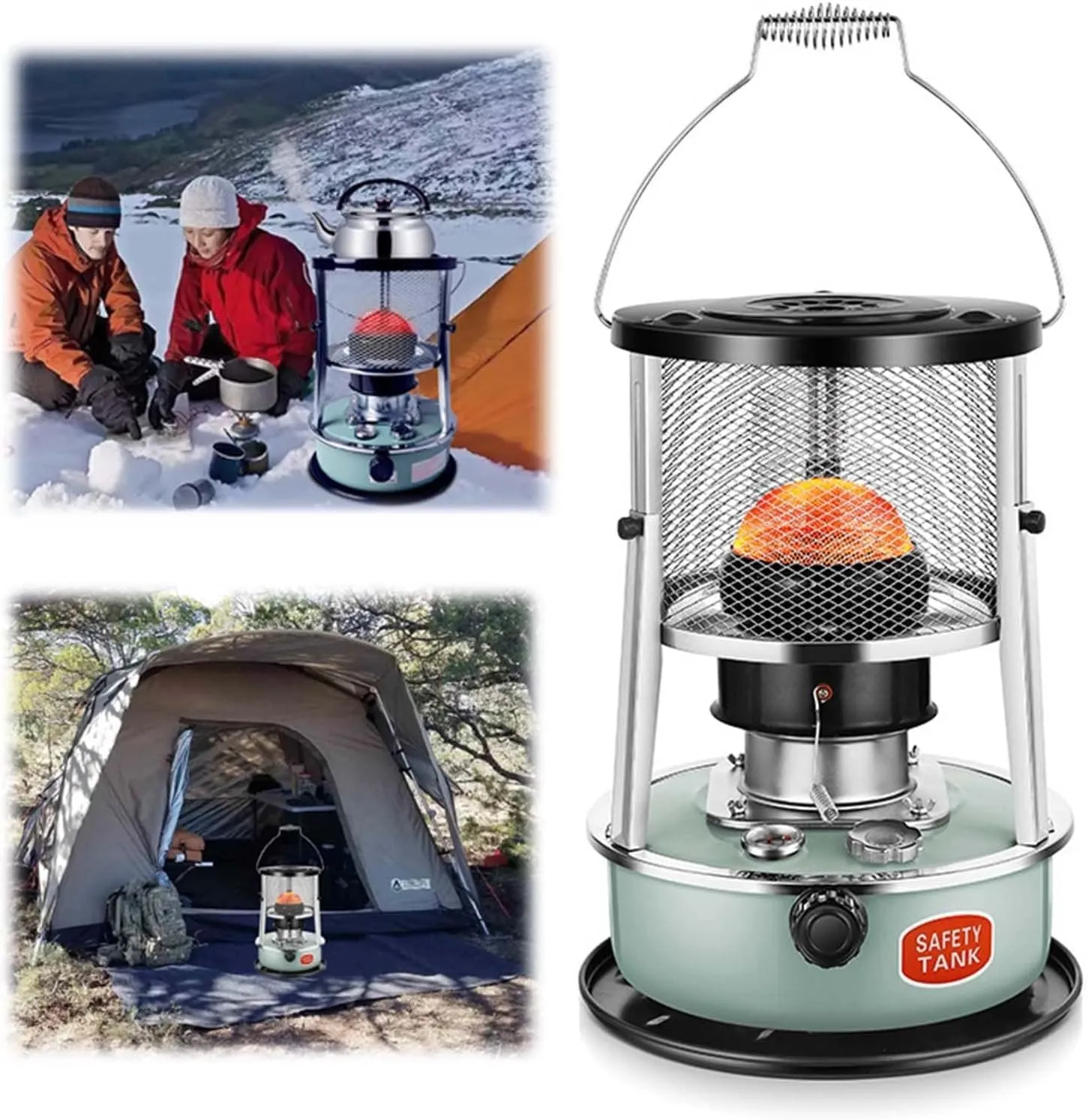 Emergency Heater For Outdoor, Camping Stove Mobile Non Electric Kerosene Heater 8900 BTU Radiant Heaters For Winter Hiking Tent 4.5L Green 6 Wicks
