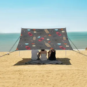 England Symbols Landmarks Beach Camping Tent Sun Shelter for Whole Family, Beach Shade Canopy with UPF50  UV Protection,Easy Set Up and Carry,Outdoor Shade for Trips, Fishing, Backyard Fun Picn
