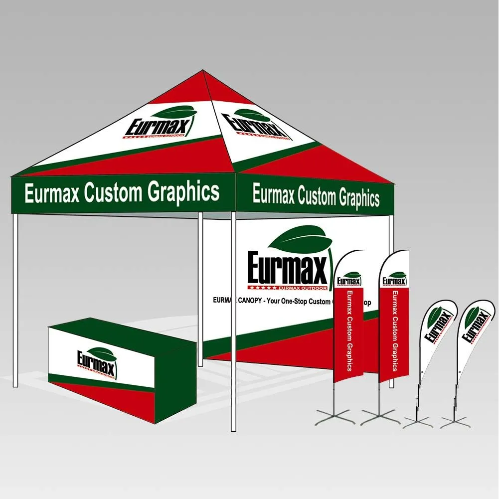 Eurmax USA 10'x10' Pop-up Canopy Tent Commercial Instant Canopies with 4 Removable Zipper End Side Walls and Roller Bag, Bonus 4 SandBags(Forest Green)