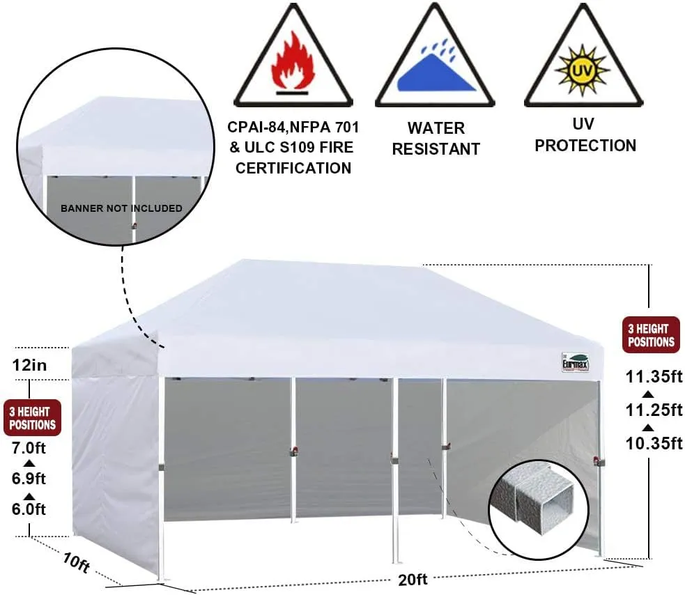 Eurmax USA 10'x20' Pop-up Canopy Tent Commercial Instant Canopies with 4 Removable Zipper End Side Walls and Roller Bag, Bonus 6 SandBags(Beige)