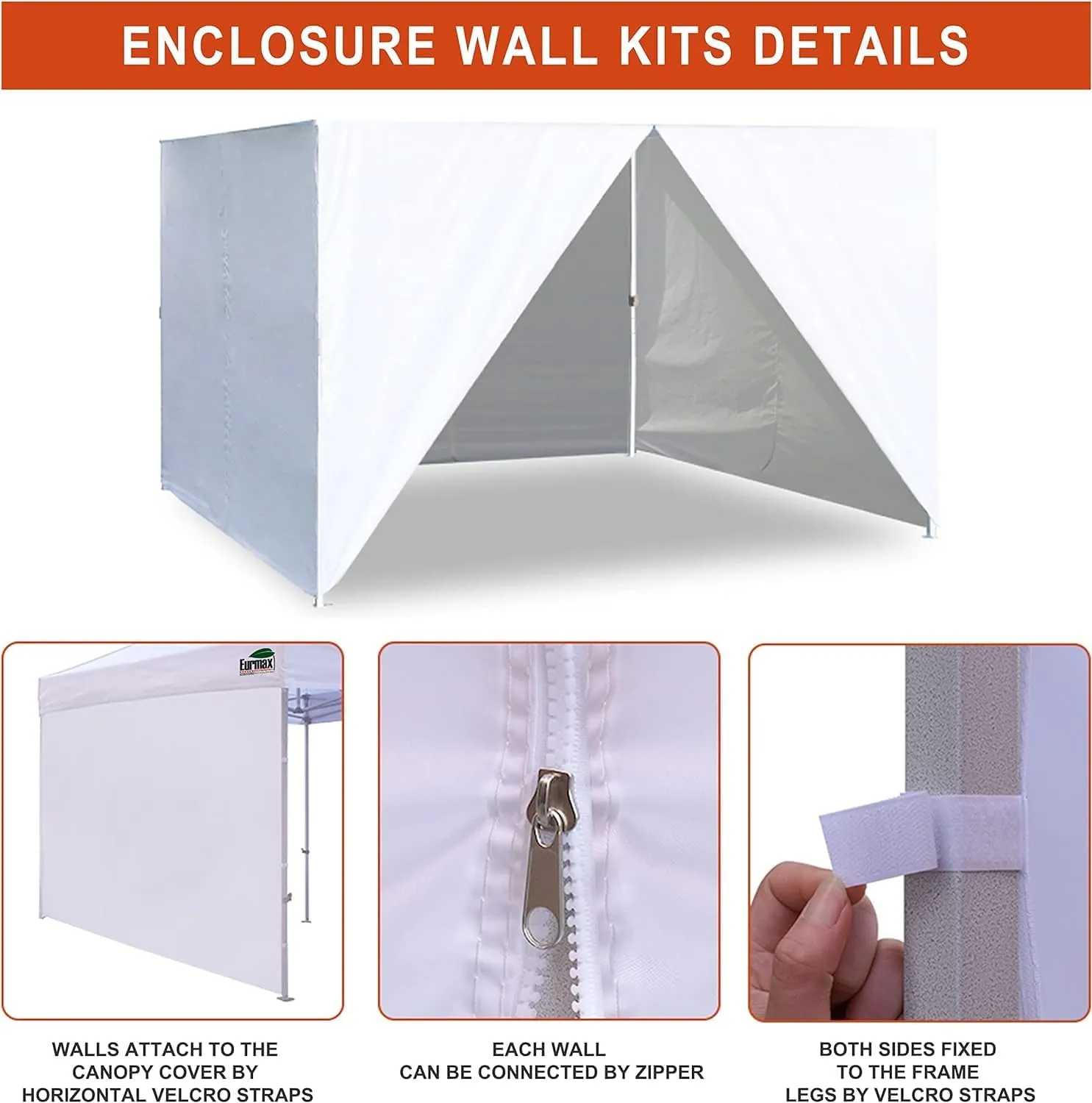 Eurmax USA Full Zippered Walls for 10x10 Easy Pop Up Canopy Tent,4 Walls ONLY(Brown)