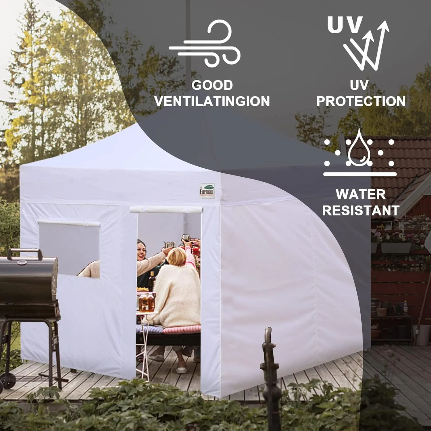 Eurmax USA Instant Sunwall Full Zippered Walls for 10 x 10 Easy Pop Up Canopy Tent,Enclosure Sidewall Kit with Roller Up Mesh Window and Door 4 Walls ONLY,NOT Including Frame and Top（Khaki）
