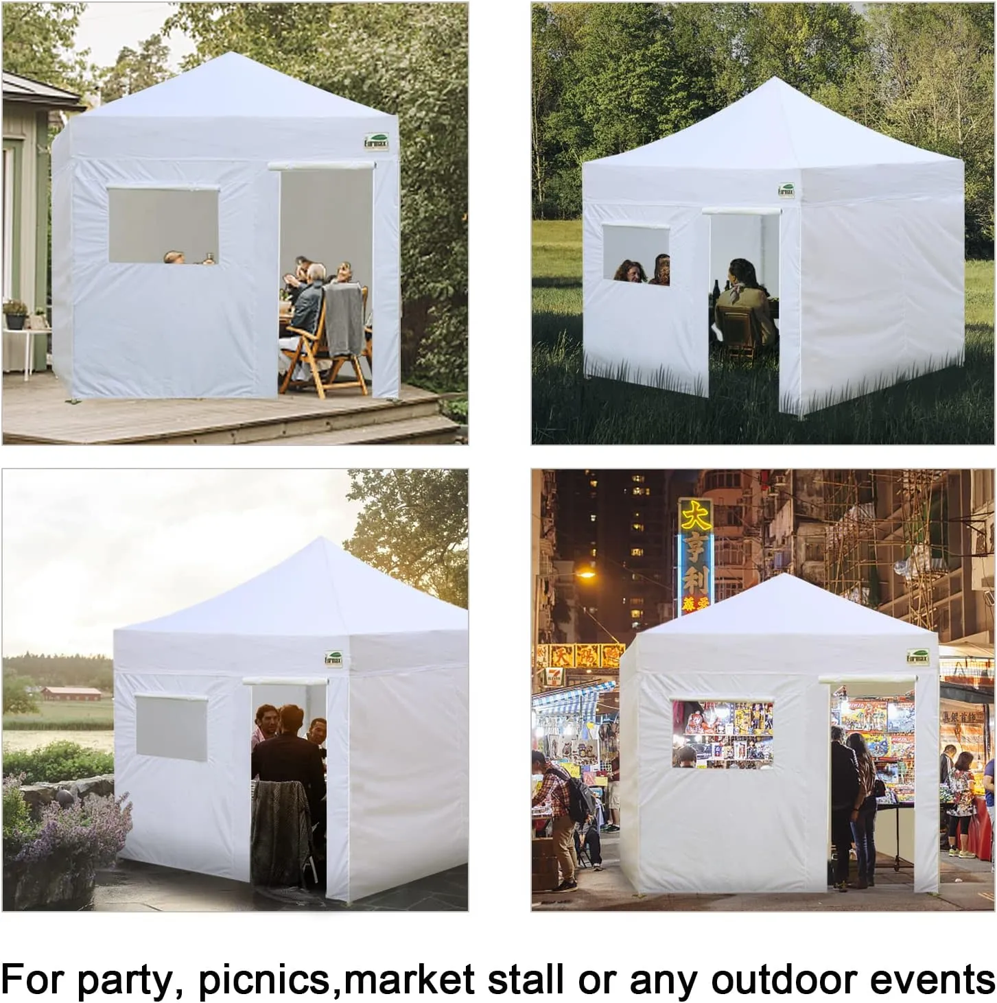 Eurmax USA Instant Sunwall Full Zippered Walls for 10 x 10 Easy Pop Up Canopy Tent,Enclosure Sidewall Kit with Roller Up Mesh Window and Door 4 Walls ONLY,NOT Including Frame and Top（Khaki）