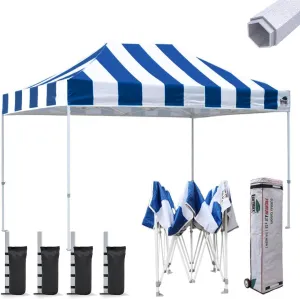 Eurmax USA Premium 10'x15' Pop-up Canopy Tent Party Tent Commercial Instant Canopies Shelter with Removable Sidewalls with Wheeled Carry Bag Bonus 4 Sand Bags(Stripe Blue)