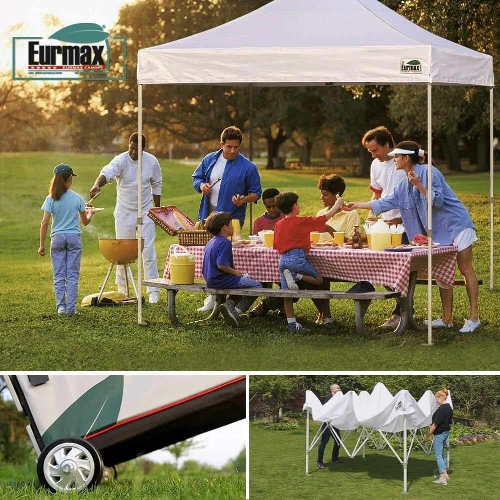 Eurmax USA Premium 10'x15' Pop-up Canopy Tent Party Tent Commercial Instant Canopies Shelter with Removable Sidewalls with Wheeled Carry Bag Bonus 4 Sand Bags(Stripe Blue)