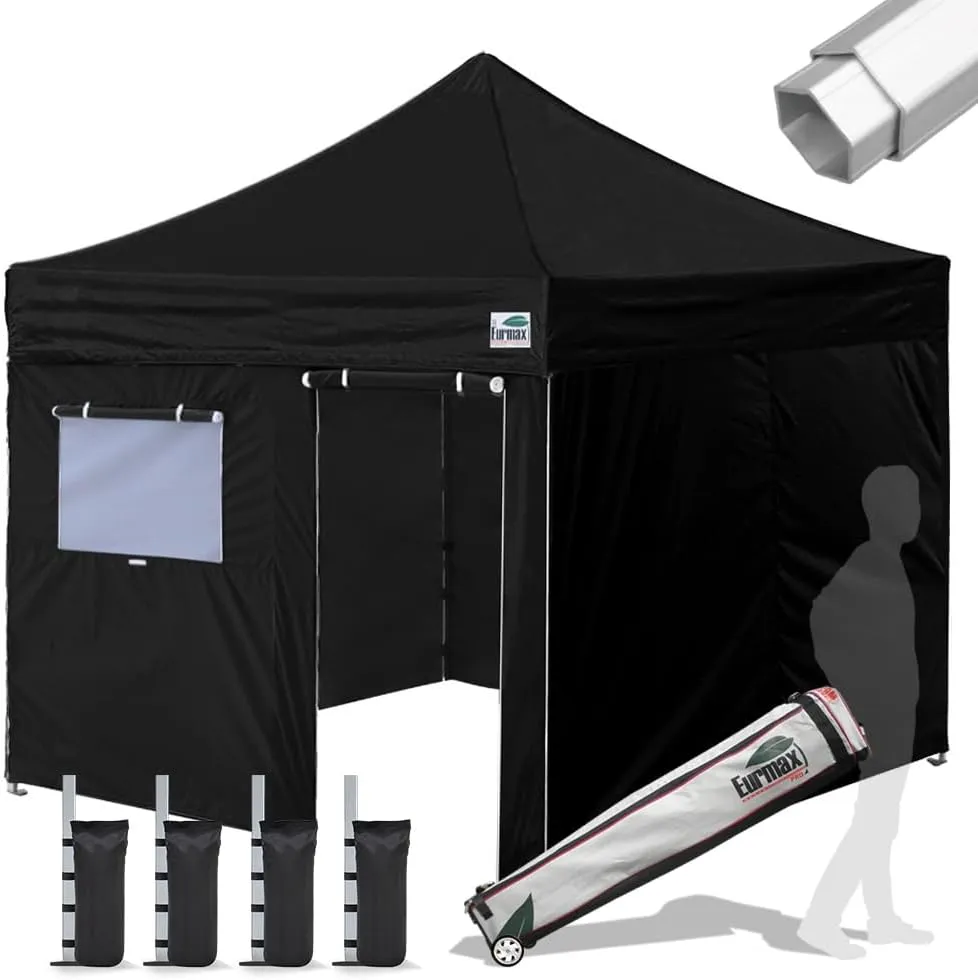 Eurmax USA Professional Pop up Canopy Wedding Party Tent Instant Outdoor Gazebo with Side Walls Aluminum Frame Commercial Grade Bonus Roller Bag(Black)