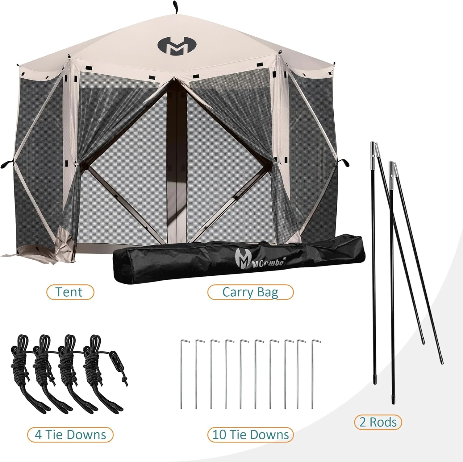 Exacme Portable Gazebo Pop up Tent for Camping, Outdoor Four Sides Pop-up Clam Screen Tent with Canopy Shelter, 1024 (5PC, Light Brown)