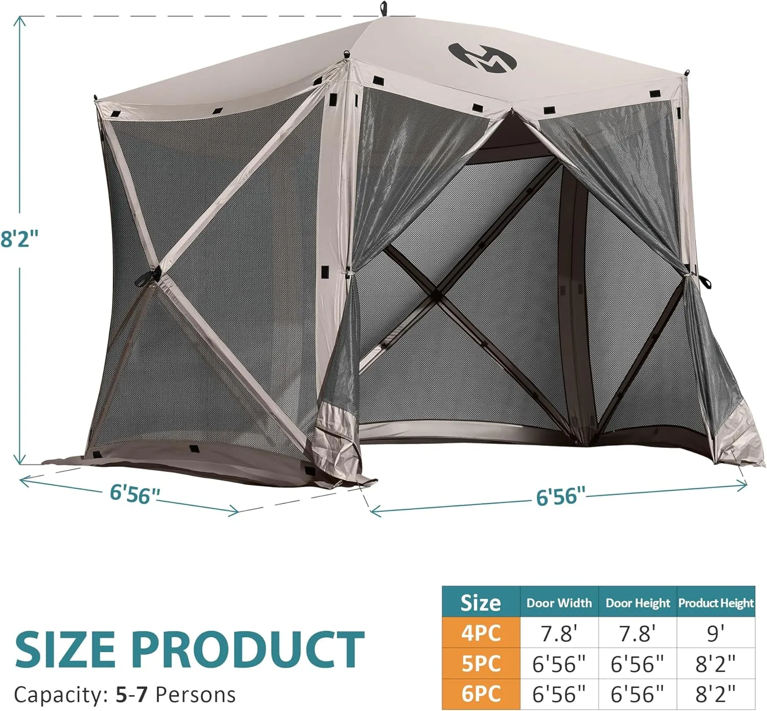 Exacme Portable Gazebo Pop up Tent for Camping, Outdoor Four Sides Pop-up Clam Screen Tent with Canopy Shelter, 1024 (5PC, Light Brown)