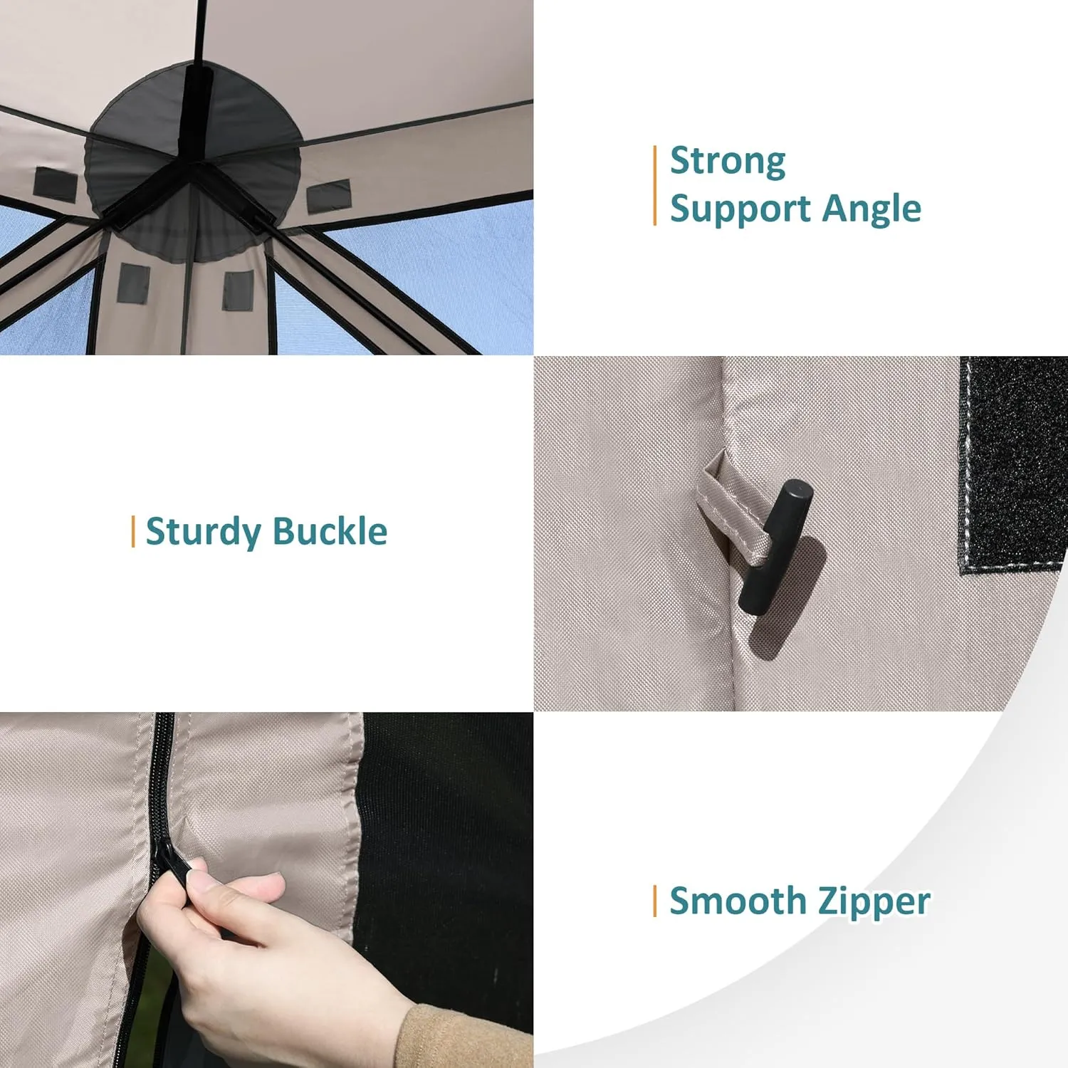 Exacme Portable Gazebo Pop up Tent for Camping, Outdoor Four Sides Pop-up Clam Screen Tent with Canopy Shelter, 1024 (5PC, Light Brown)