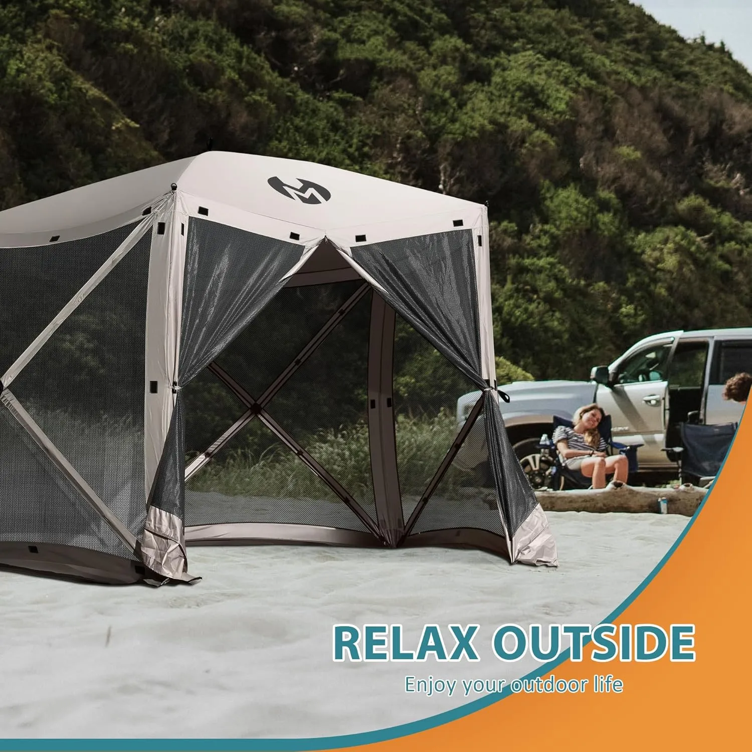 Exacme Portable Gazebo Pop up Tent for Camping, Outdoor Four Sides Pop-up Clam Screen Tent with Canopy Shelter, 1024 (5PC, Light Brown)