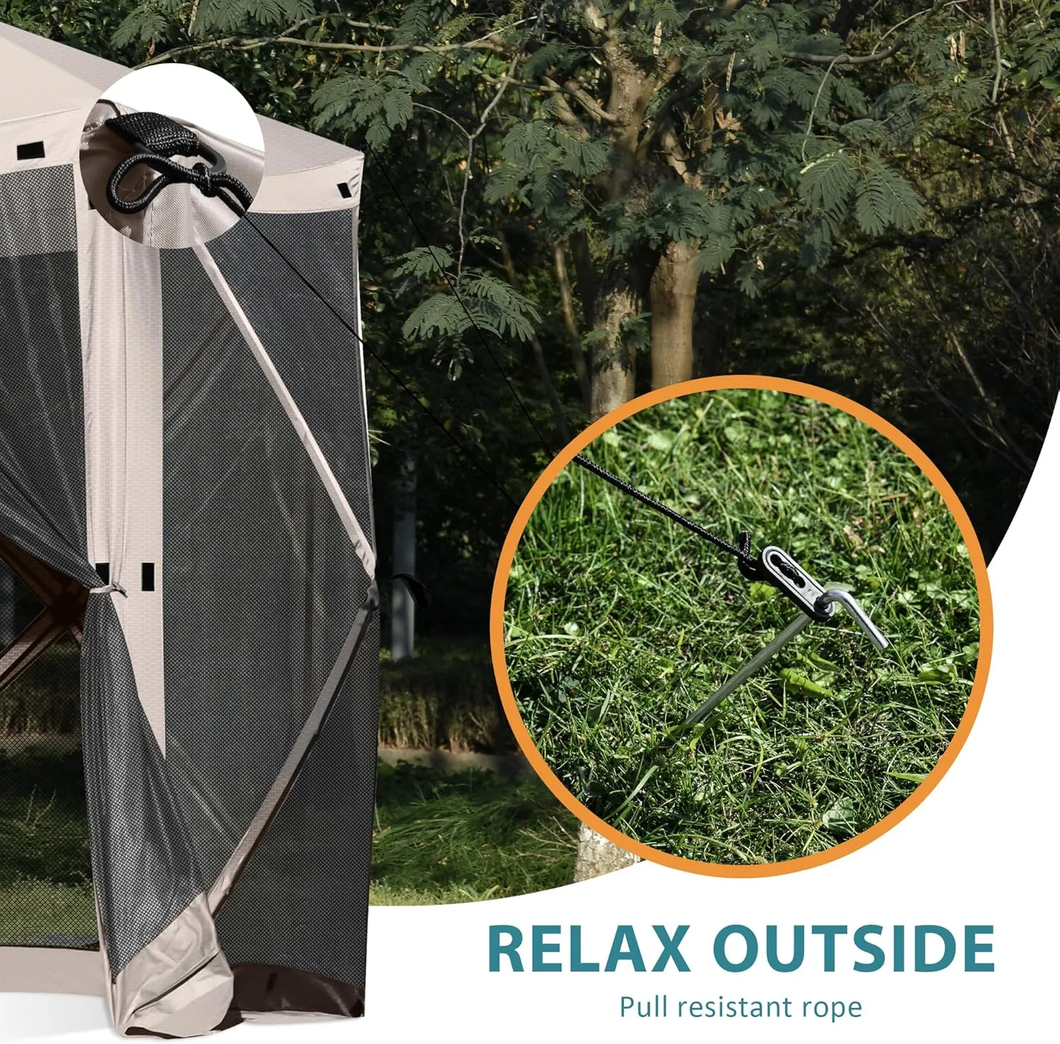 Exacme Portable Gazebo Pop up Tent for Camping, Outdoor Four Sides Pop-up Clam Screen Tent with Canopy Shelter, 1024 (5PC, Light Brown)