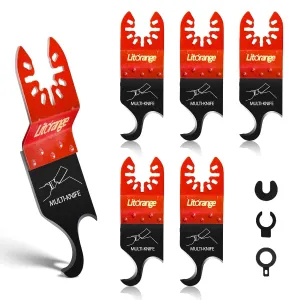 Extended Hook Blade for Oscillating Tool, 5 Pack Oscillating Multi-Tool Hook Knife Blades with 3 Types of Adapters, Ideal for PVC, Carpet, Roofing Shingles & Cardboard Cutting