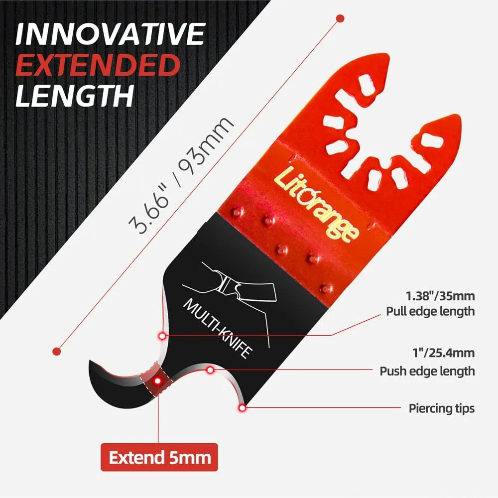 Extended Hook Blade for Oscillating Tool, 5 Pack Oscillating Multi-Tool Hook Knife Blades with 3 Types of Adapters, Ideal for PVC, Carpet, Roofing Shingles & Cardboard Cutting
