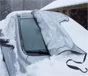 Extra Large Windshield Snow Ice Cover - Fit Any Car SUV Truck Van - Windproof Straps, Wings, Suction Cups, Magnets - Plus Demist Cloth   Blanket - Winter Outdoor Hood Covers