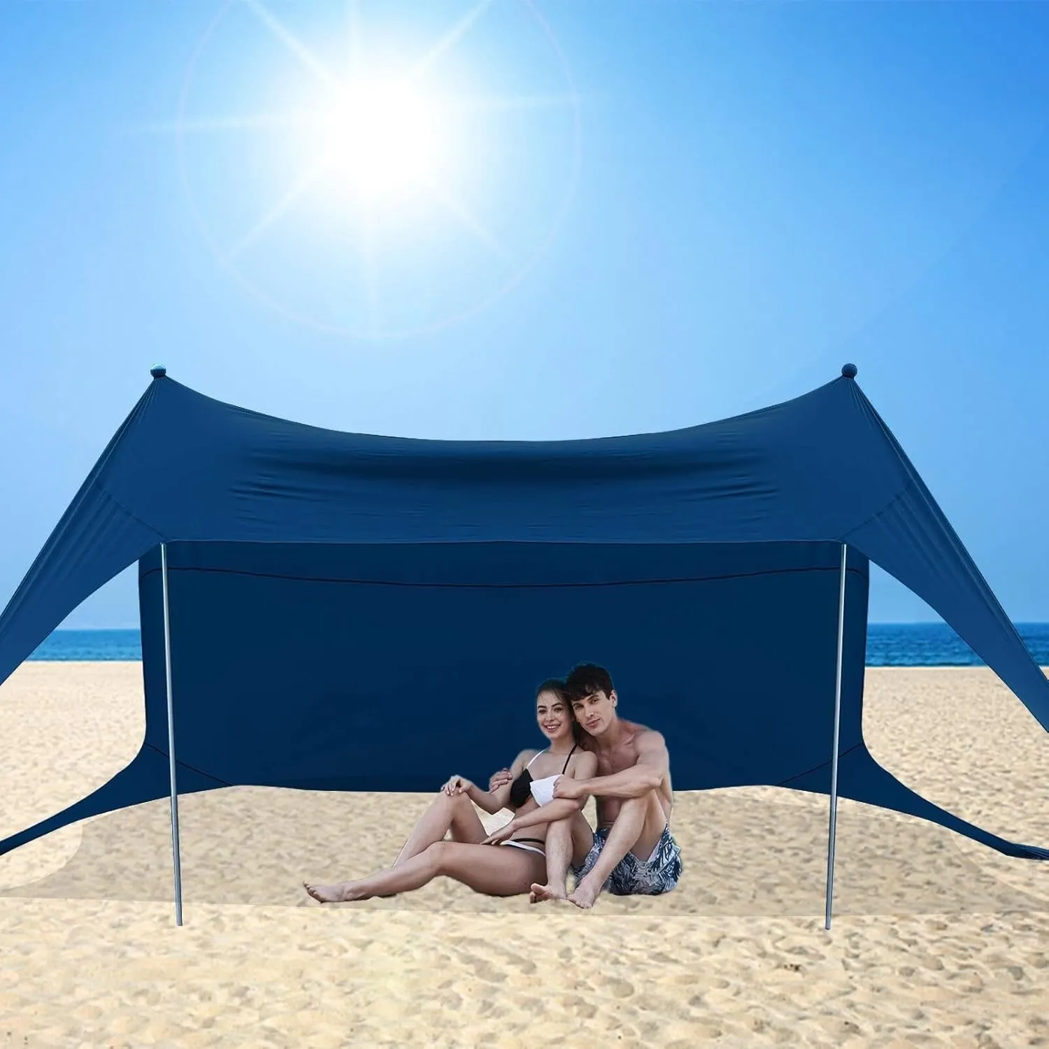 Family Beach Tent Canopy Sun Shade, Pop Up Grande Beach Tent with 4 Stability Poles, UPF 50  Sun Protection, Water-Resistant, Portable Carry Bag, 10'x10' Large Size, for Outdoor Picnics, Beach Days, a