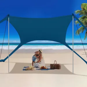 Family Beach Tent Canopy Sun Shade, Pop Up Grande Beach Tent with 4 Stability Poles, UPF 50  Sun Protection, Water-Resistant, Portable Carry Bag, 10'x10' Large Size, for Outdoor Picnics, Beach Days, a